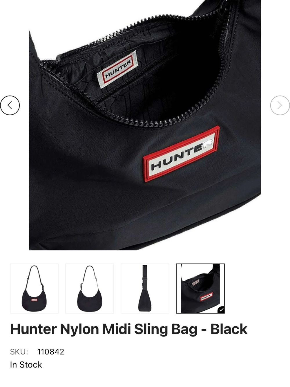 Hunter Black Nylon Sling Bag with Red Logo Trim